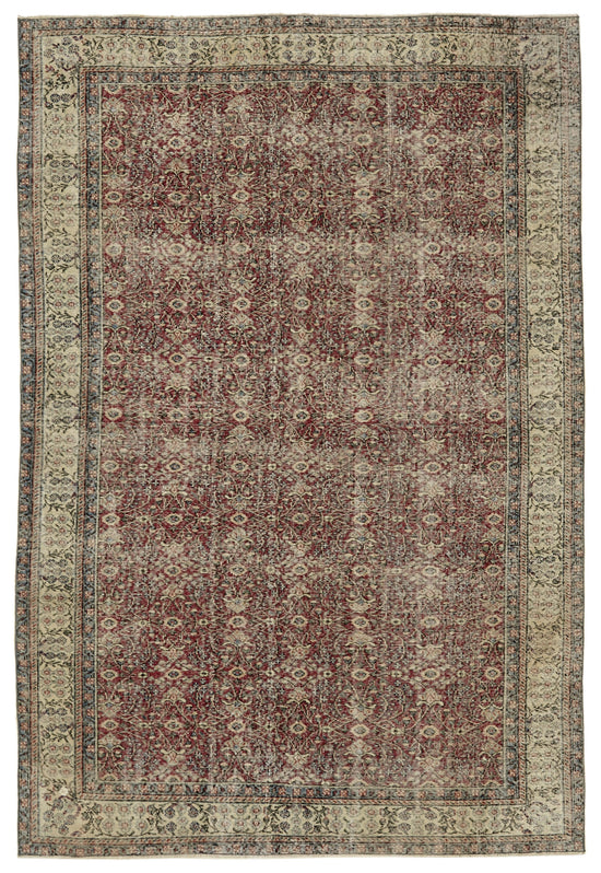 7x10 Beige Turkish Vintage Area Rug - 46332