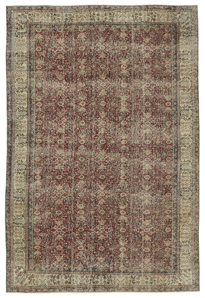 7x10 Beige Turkish Vintage Area Rug - 46332