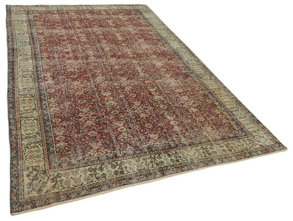7x10 Beige Turkish Vintage Area Rug - 46332