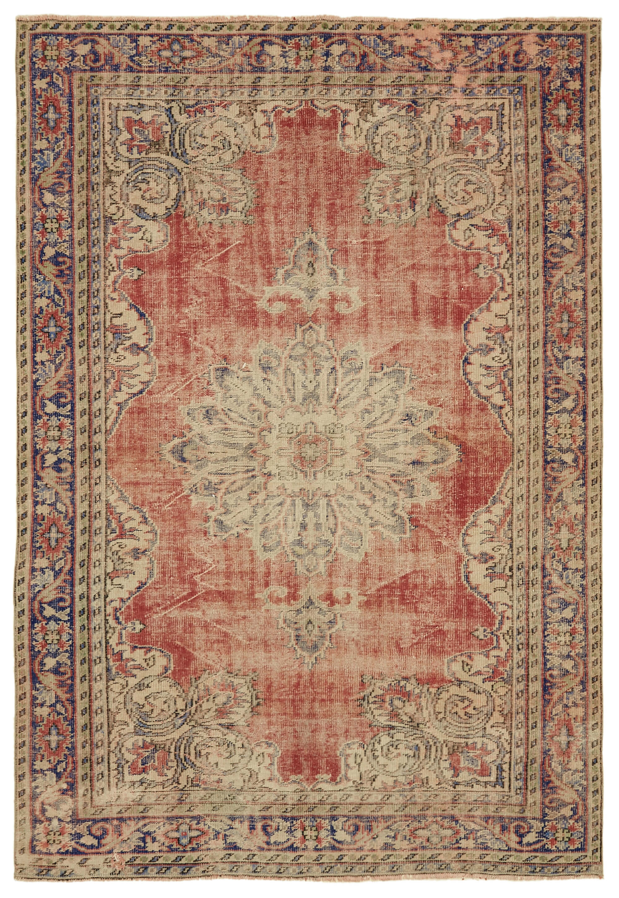 7x10 Beige Turkish Vintage Area Rug - 46333