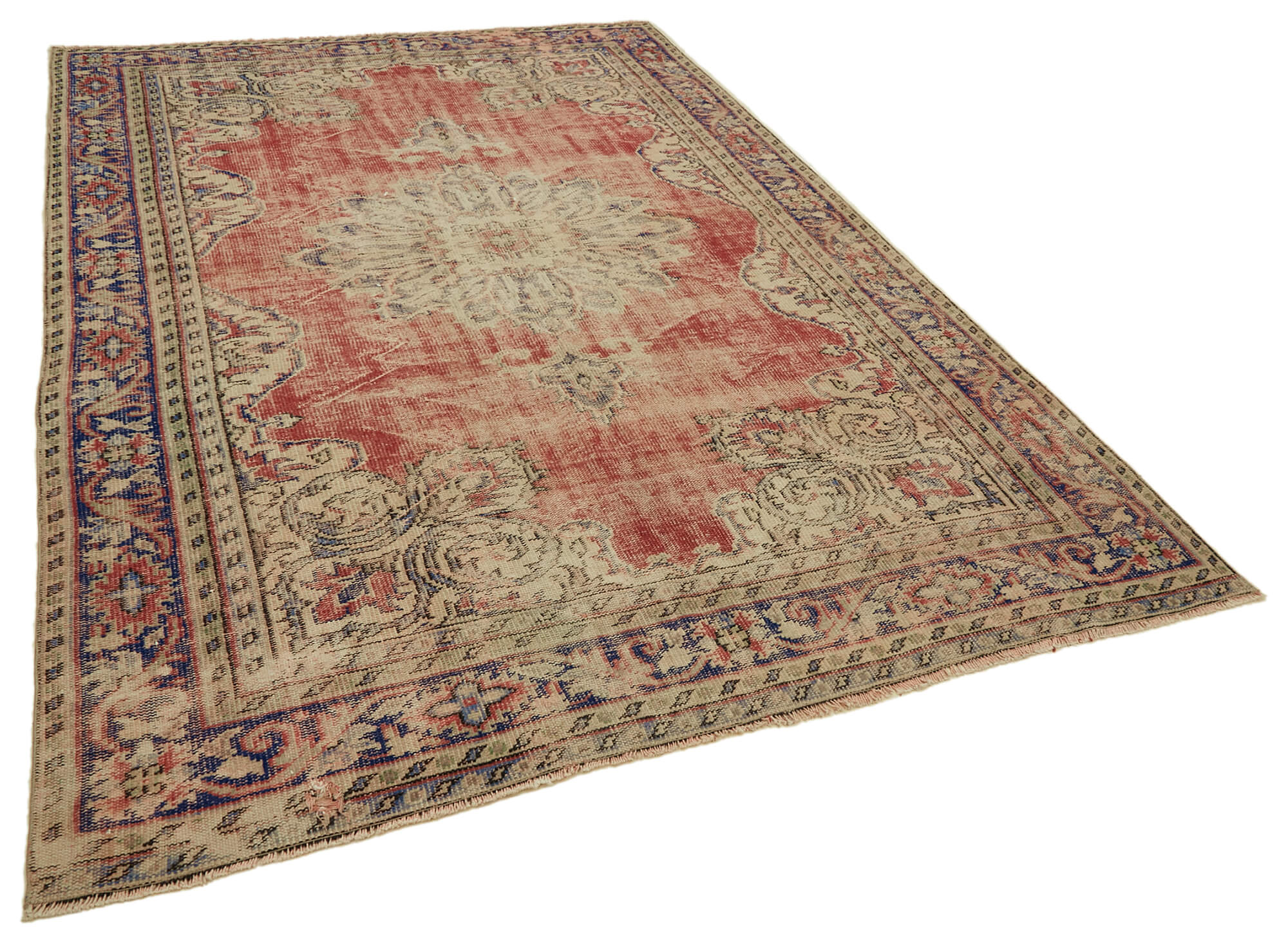 7x10 Beige Turkish Vintage Area Rug - 46333
