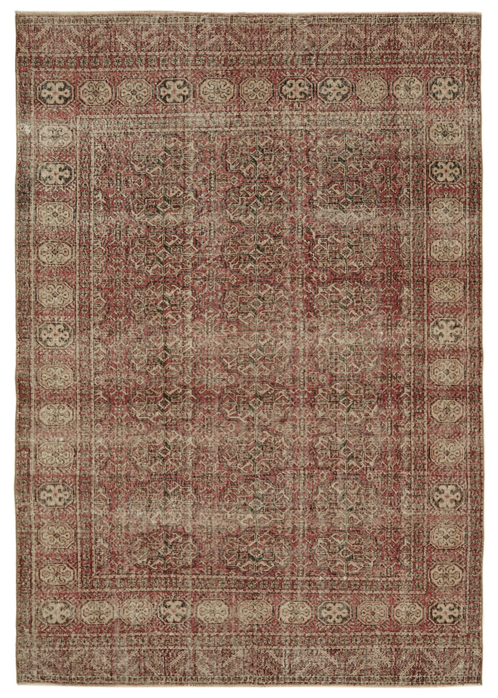 7x10 Beige Turkish Vintage Area Rug - 46334