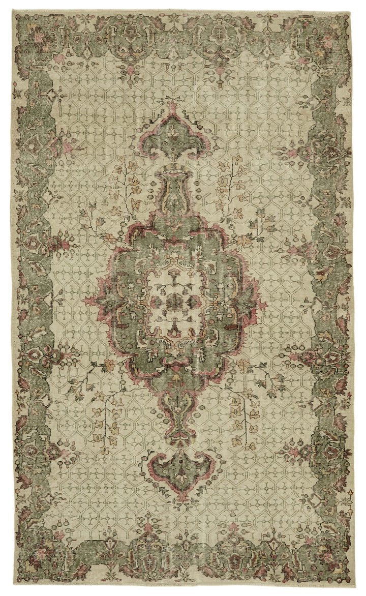 6x10 Beige Turkish Vintage Area Rug - 46337