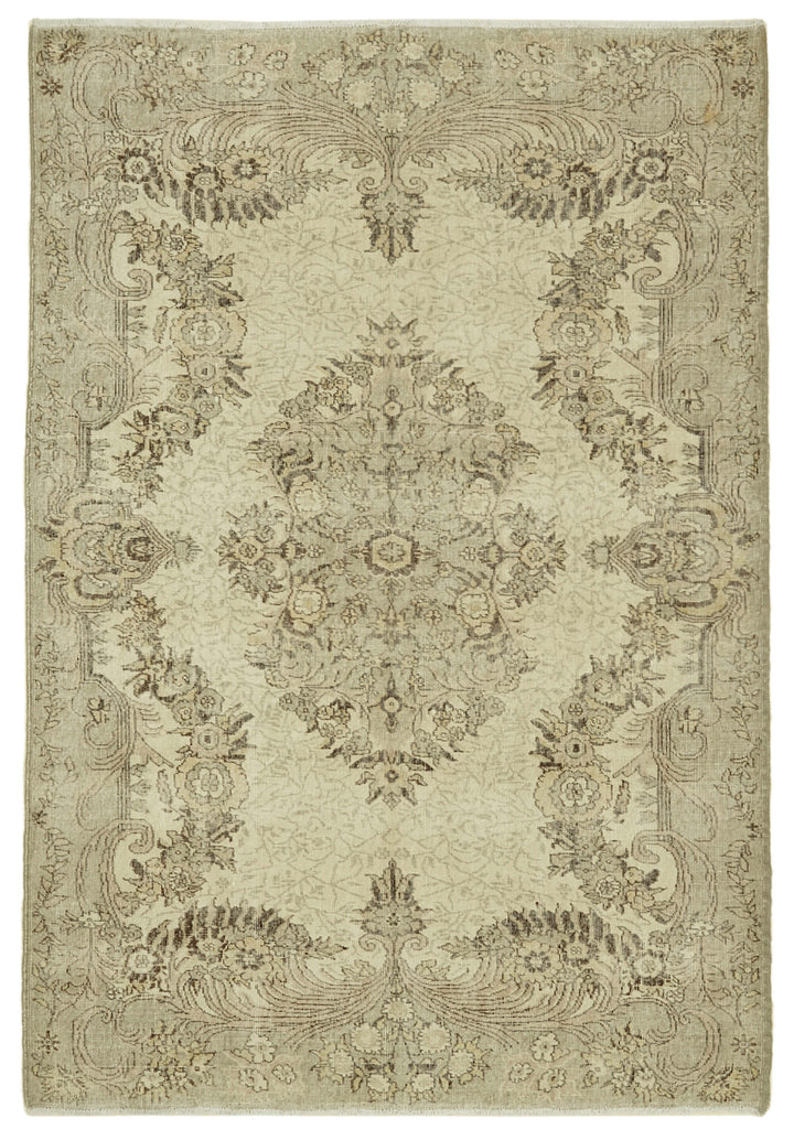 7x10 Beige Turkish Vintage Area Rug - 46340
