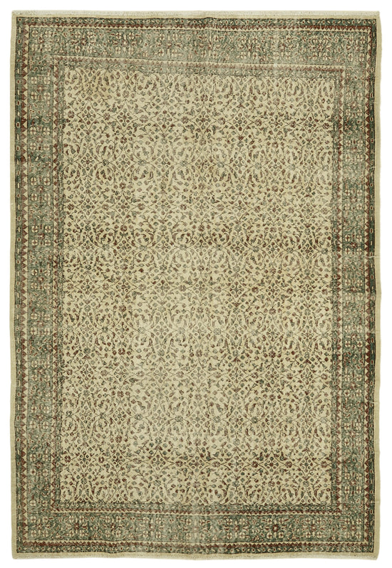 7x10 Beige Turkish Vintage Area Rug - 46343
