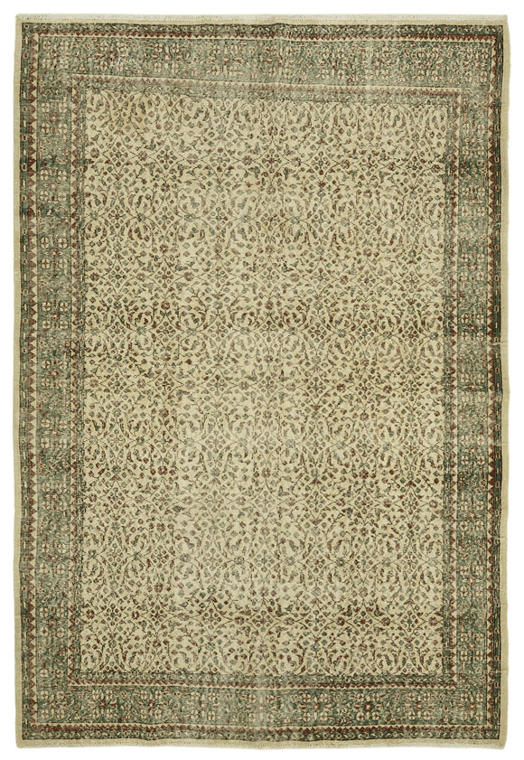 7x10 Beige Turkish Vintage Area Rug - 46343