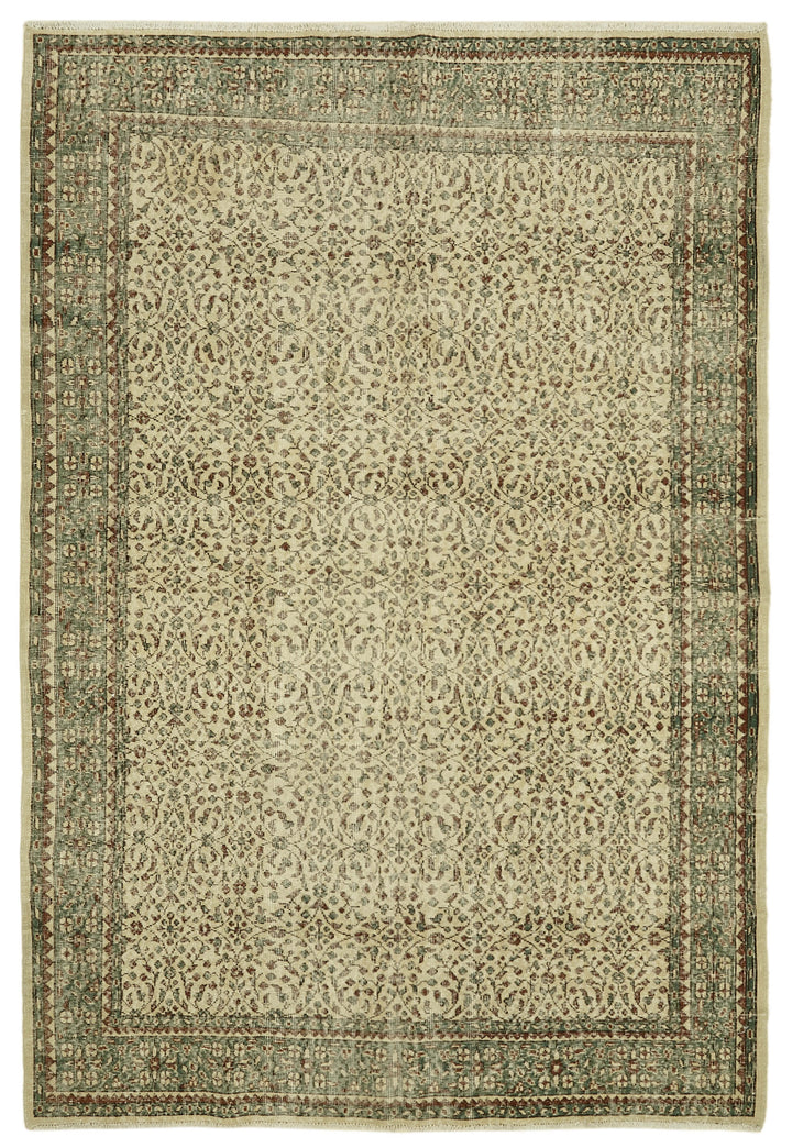 7x10 Beige Turkish Vintage Area Rug - 46343