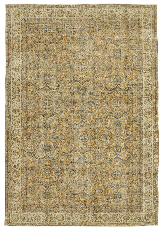 6x9 Beige Turkish Vintage Area Rug - 46345