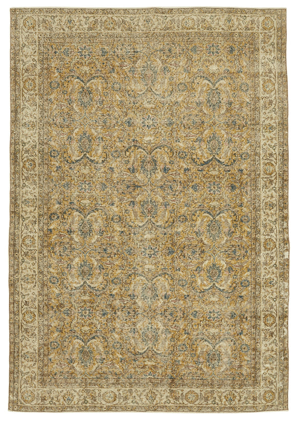 6x9 Beige Turkish Vintage Area Rug - 46345