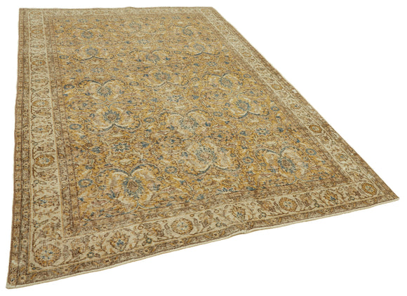 6x9 Beige Turkish Vintage Area Rug - 46345