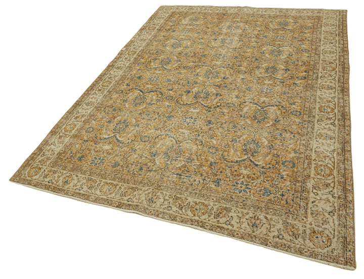 6x9 Beige Turkish Vintage Area Rug - 46345