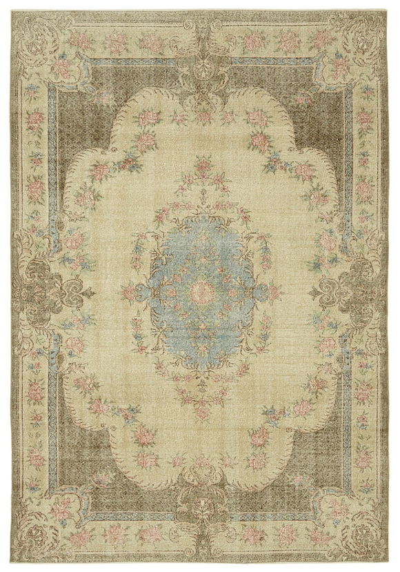 7x10 Beige Turkish Vintage Area Rug - 46348