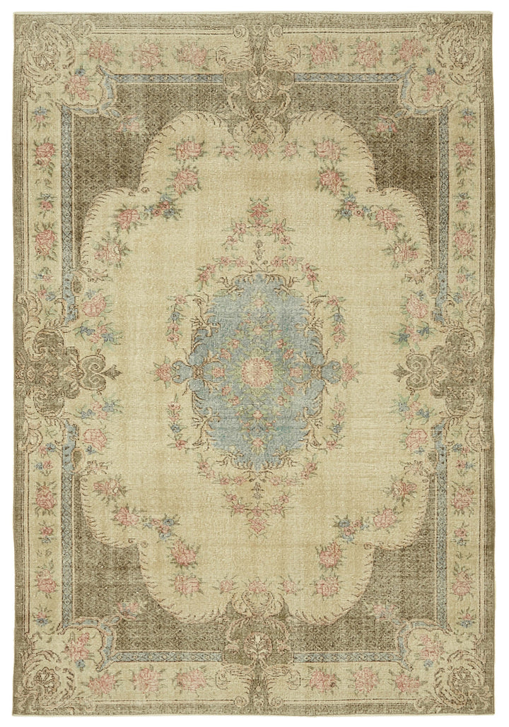 7x10 Beige Turkish Vintage Area Rug - 46348