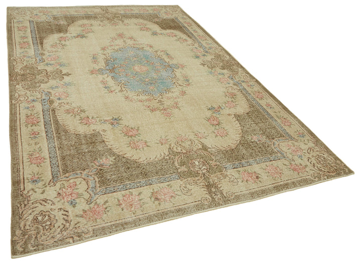 7x10 Beige Turkish Vintage Area Rug - 46348