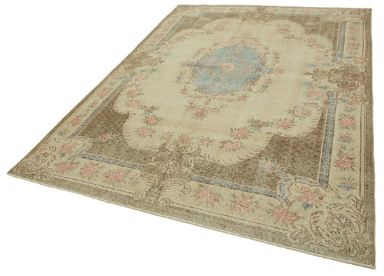 7x10 Beige Turkish Vintage Area Rug - 46348