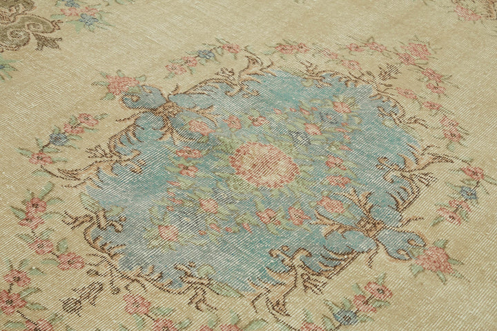 7x10 Beige Turkish Vintage Area Rug - 46348