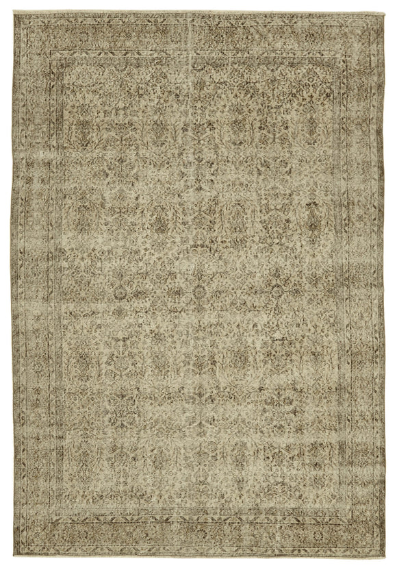 7x10 Beige Turkish Vintage Area Rug - 46353