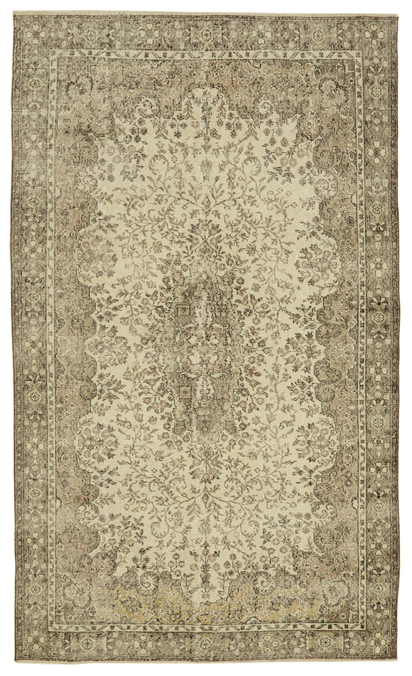 6x10 Beige Turkish Vintage Area Rug - 46354