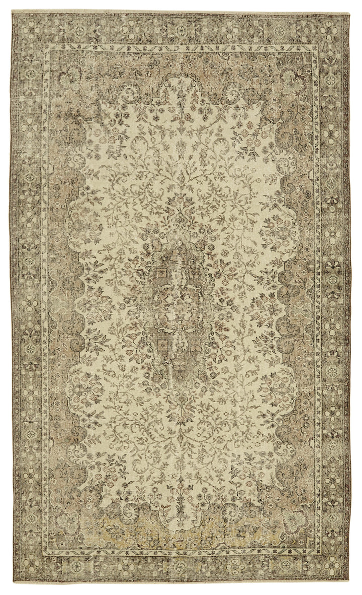 6x10 Beige Turkish Vintage Area Rug - 46354