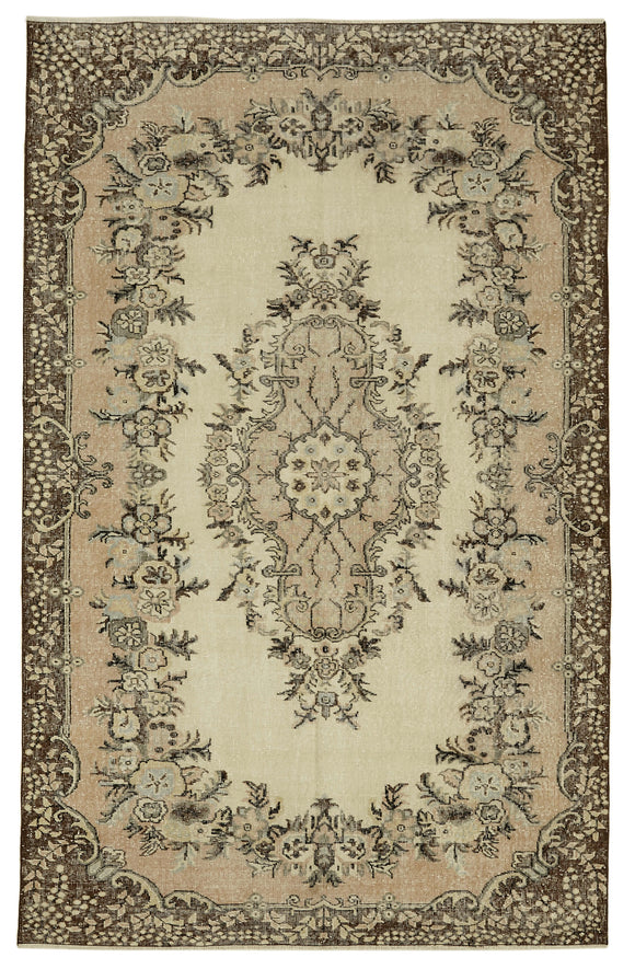 6x10 Beige Turkish Vintage Area Rug - 46357