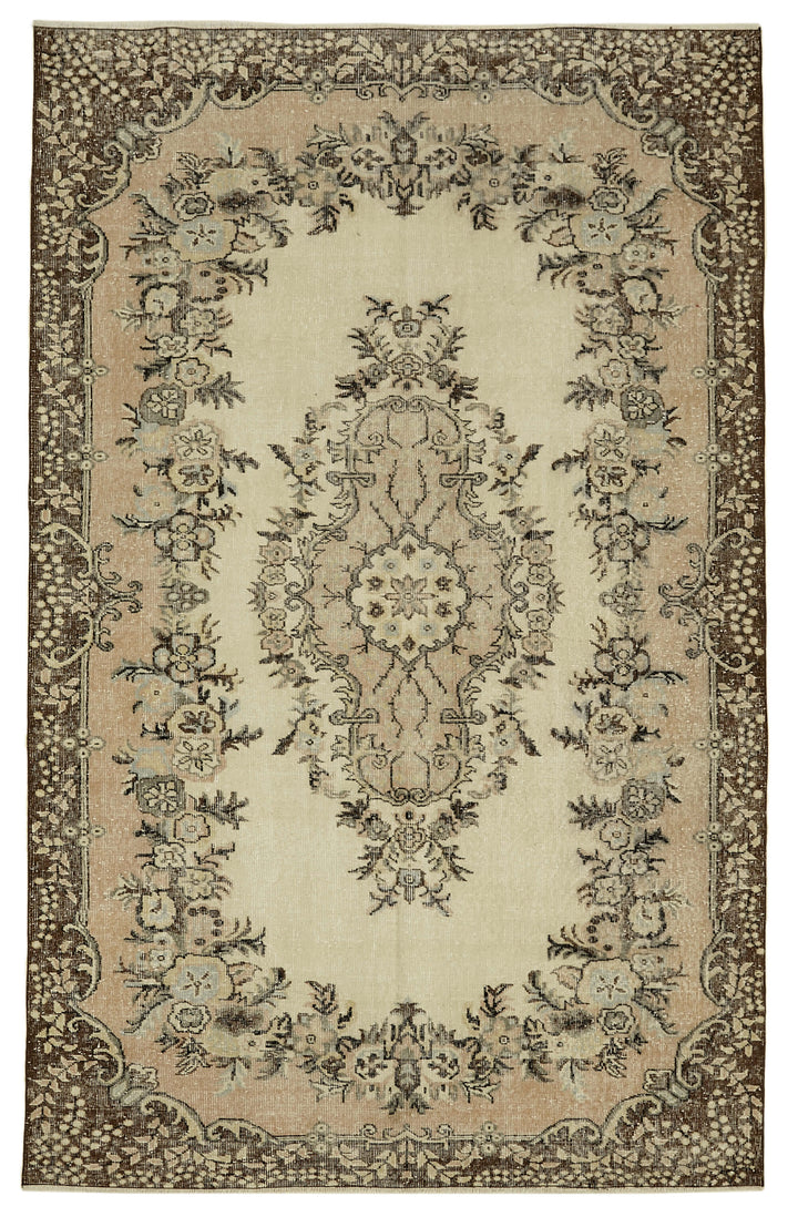 6x10 Beige Turkish Vintage Area Rug - 46357