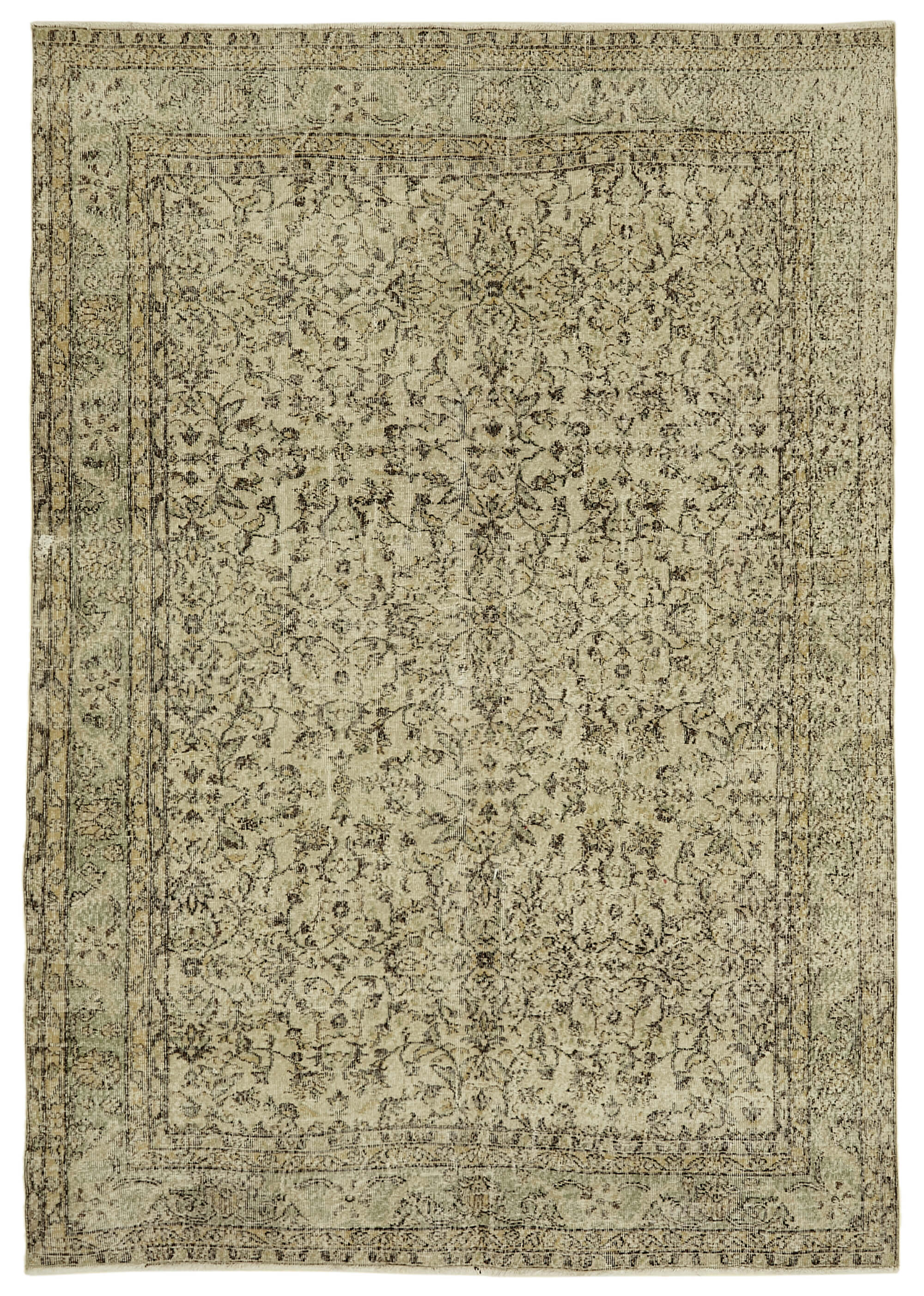 7x10 Beige Turkish Vintage Area Rug - 46358