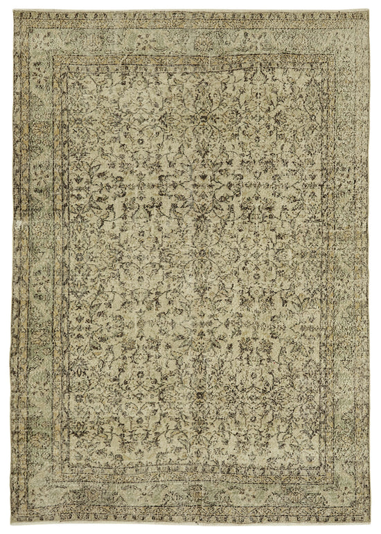 7x10 Beige Turkish Vintage Area Rug - 46358