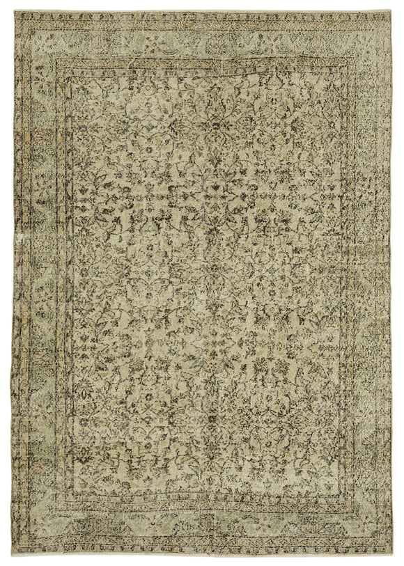 7x10 Beige Turkish Vintage Area Rug - 46358