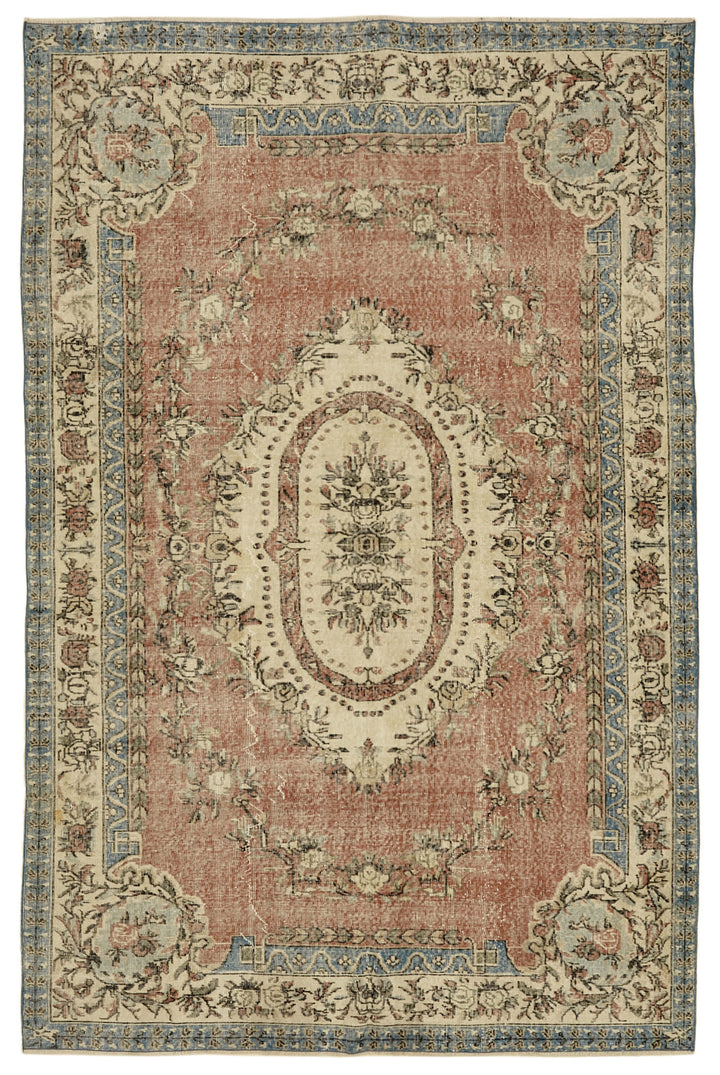 7x10 Beige Turkish Vintage Area Rug - 46359