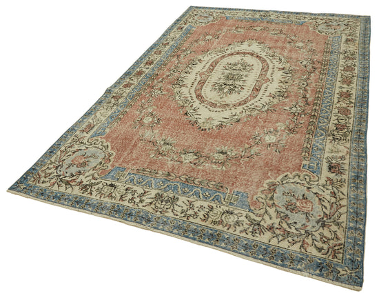 7x10 Beige Turkish Vintage Area Rug - 46359