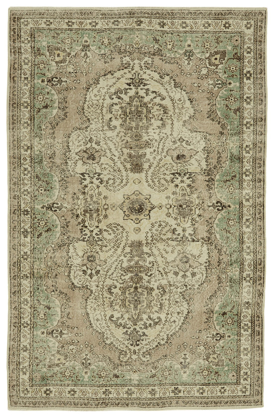 7x10 Beige Turkish Vintage Area Rug - 46362