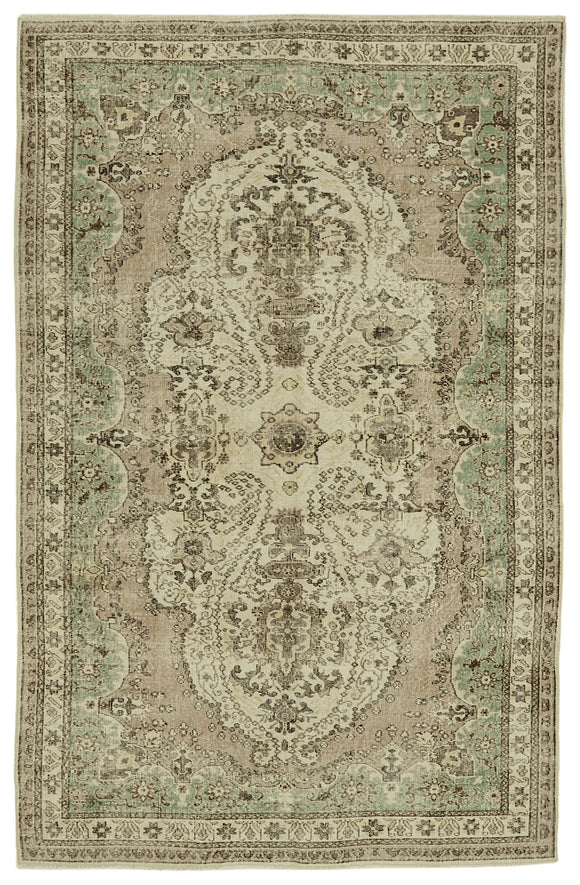 7x10 Beige Turkish Vintage Area Rug - 46362