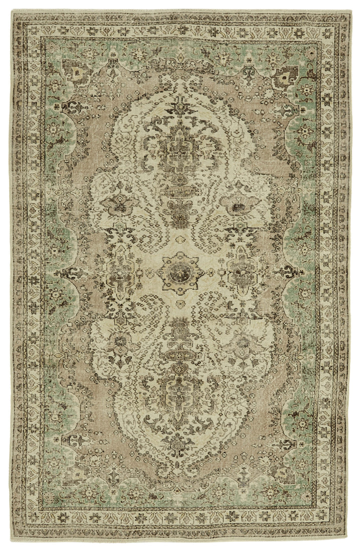 7x10 Beige Turkish Vintage Area Rug - 46362
