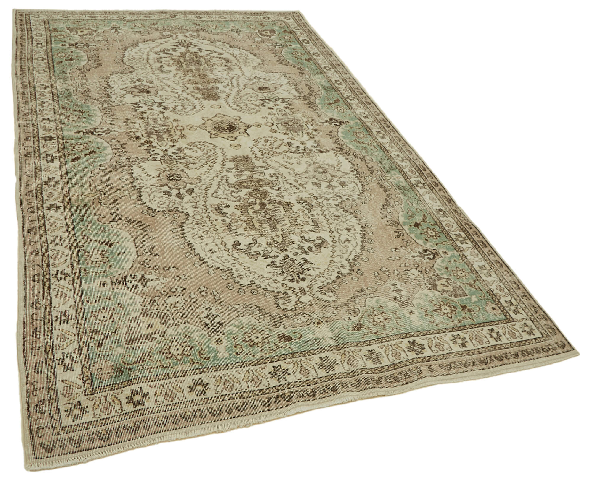 7x10 Beige Turkish Vintage Area Rug - 46362