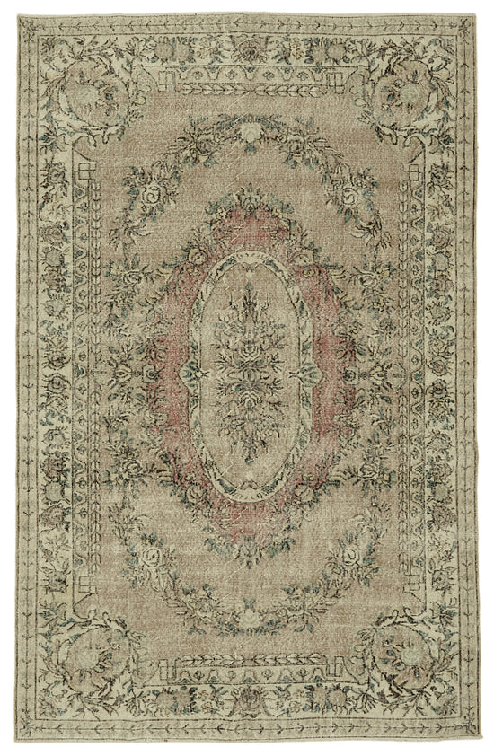 6x10 Beige Turkish Vintage Area Rug - 46364