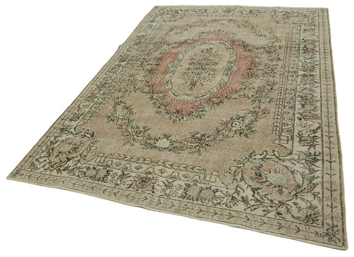 6x10 Beige Turkish Vintage Area Rug - 46364