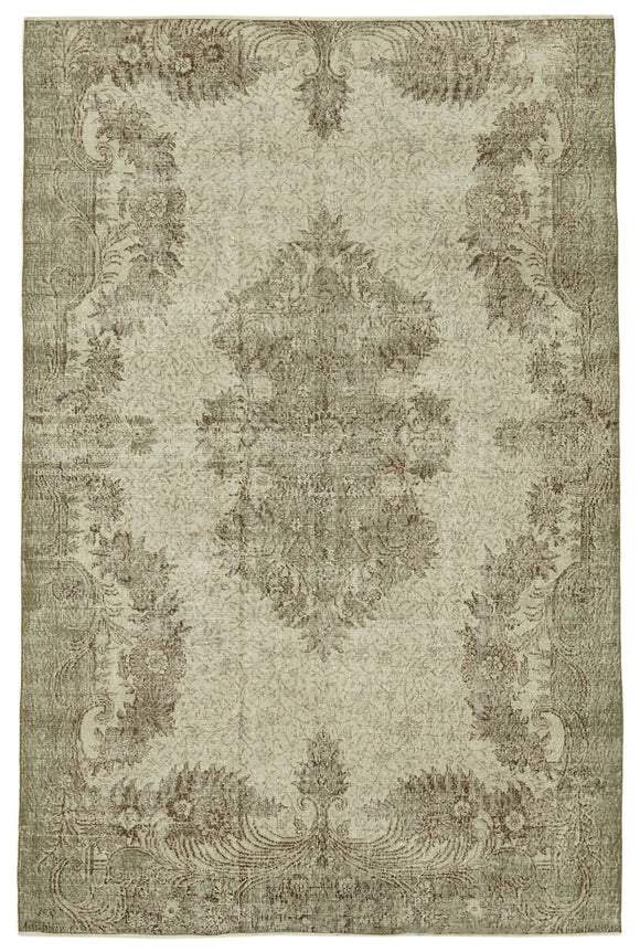 6x9 Beige Turkish Vintage Area Rug - 46365