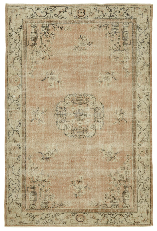 7x10 Beige Turkish Vintage Area Rug - 46366