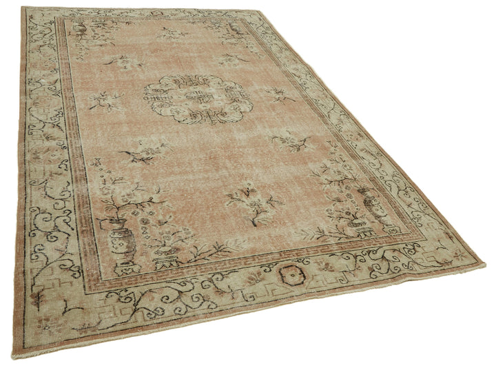 7x10 Beige Turkish Vintage Area Rug - 46366
