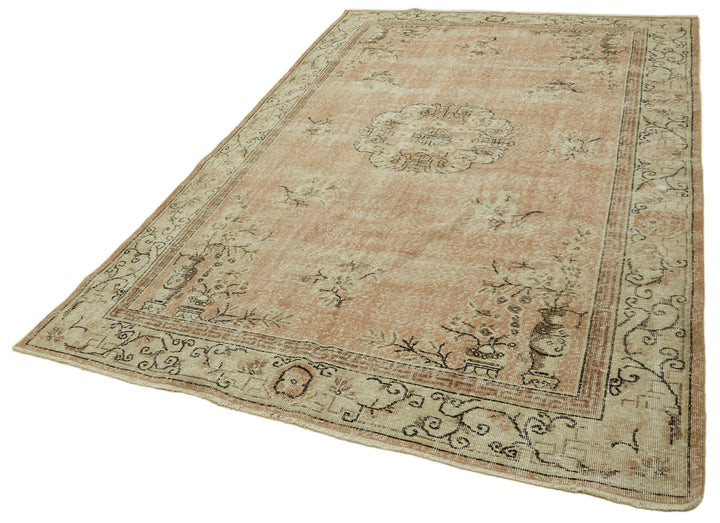 7x10 Beige Turkish Vintage Area Rug - 46366