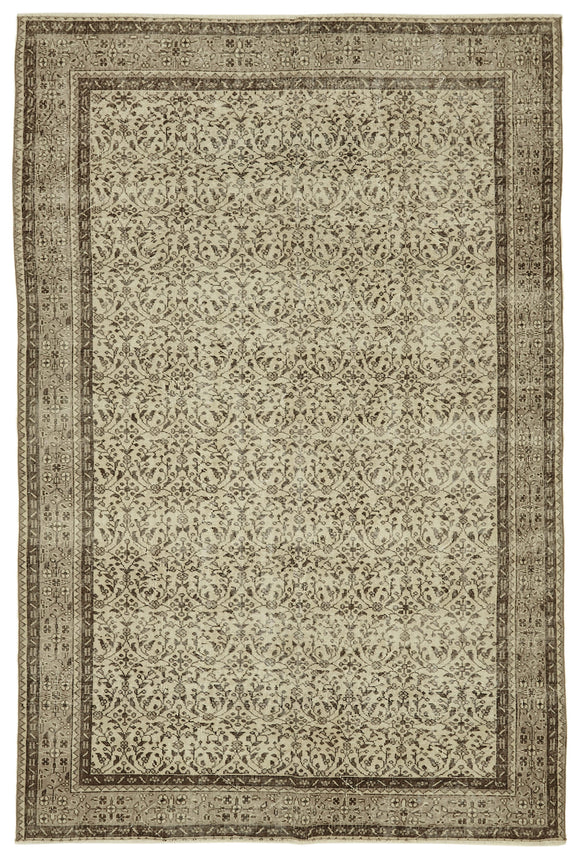 7x10 Beige Turkish Vintage Area Rug - 46367