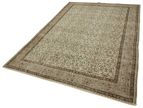 7x10 Beige Turkish Vintage Area Rug - 46367