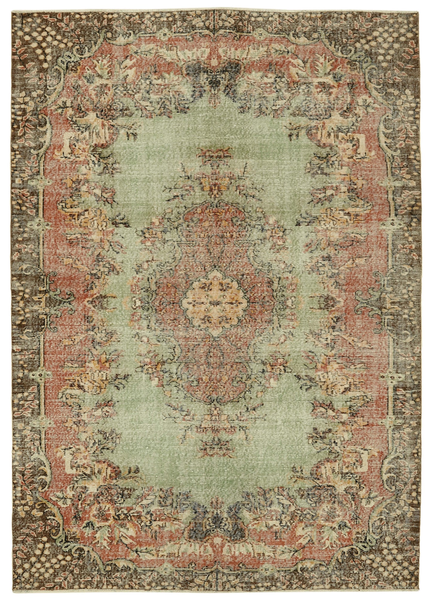 7x10 Beige Turkish Vintage Area Rug - 46371