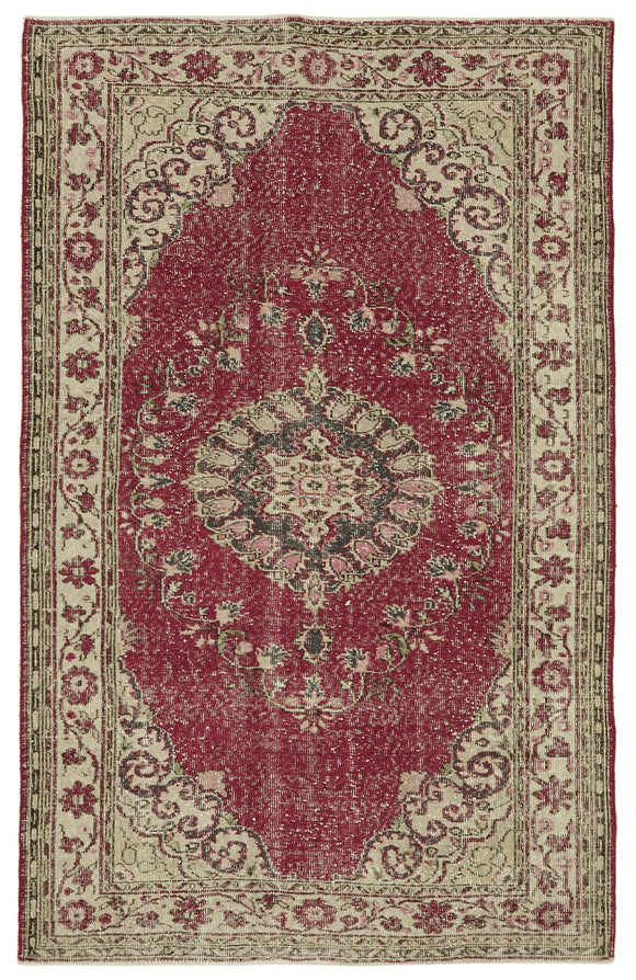6x10 Beige Turkish Vintage Area Rug - 46372