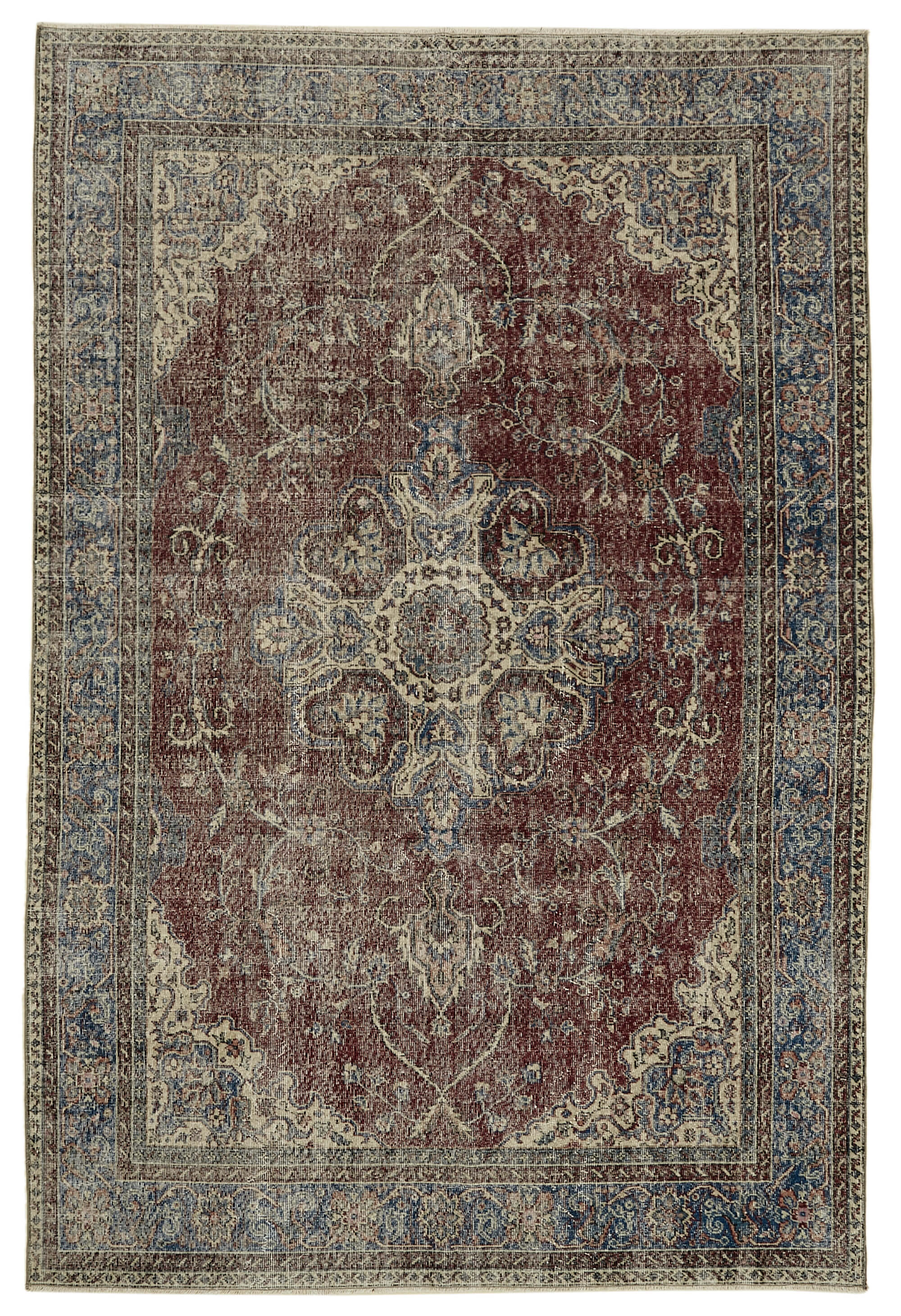 7x10 Beige Turkish Vintage Area Rug - 46373