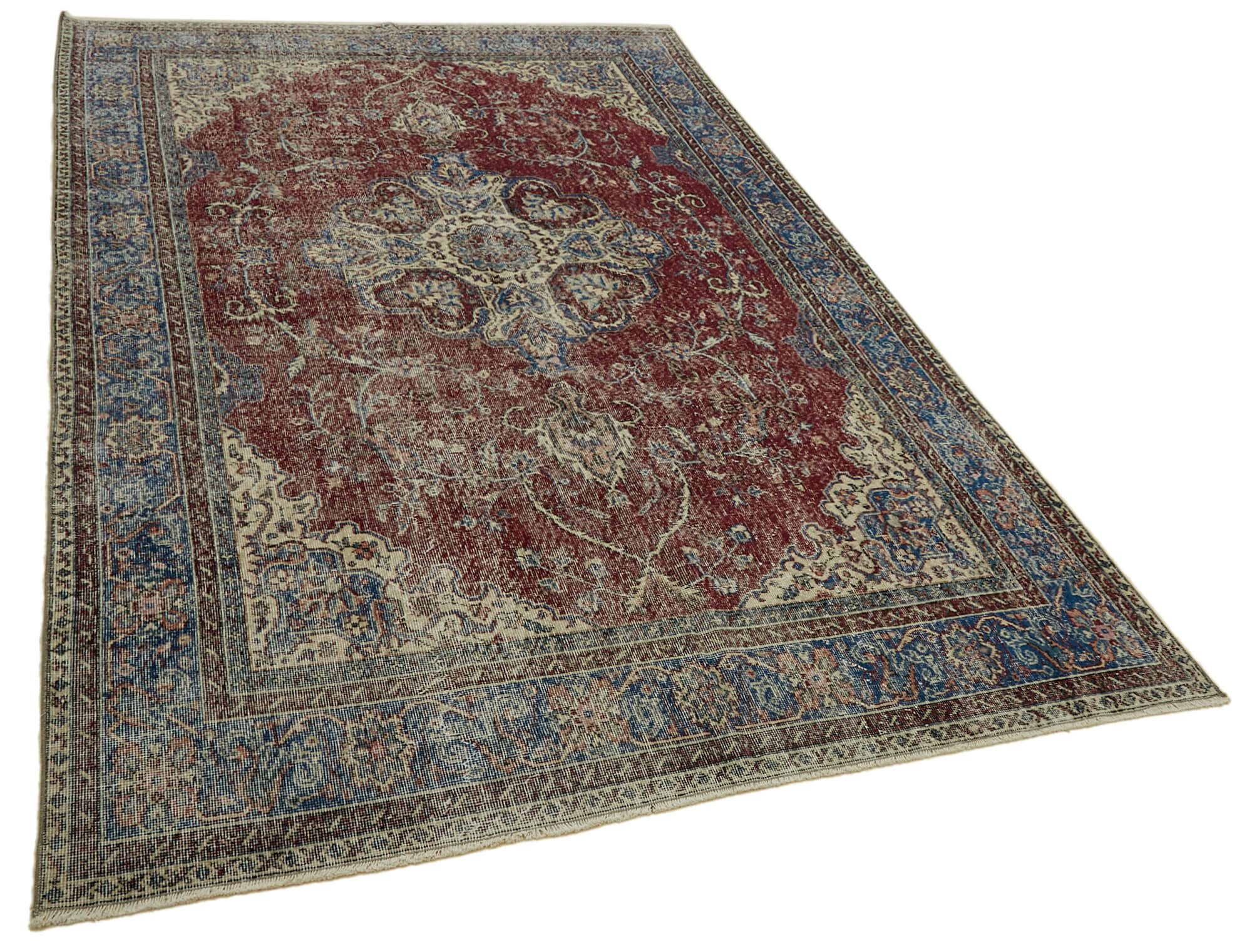 7x10 Beige Turkish Vintage Area Rug - 46373