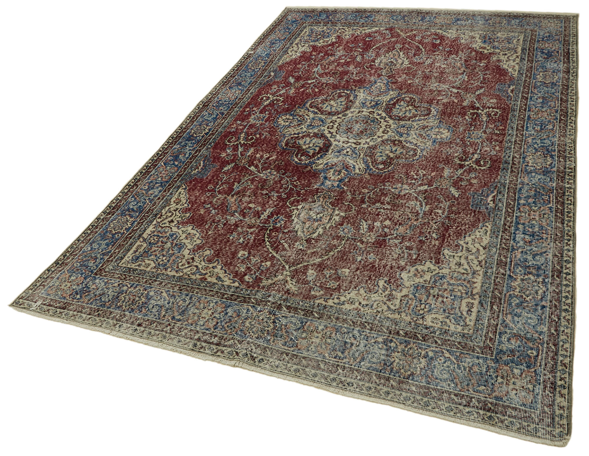 7x10 Beige Turkish Vintage Area Rug - 46373