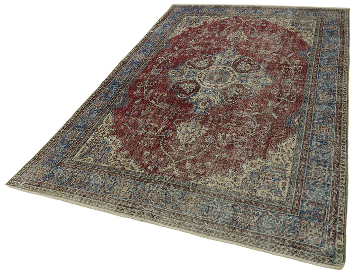 7x10 Beige Turkish Vintage Area Rug - 46373