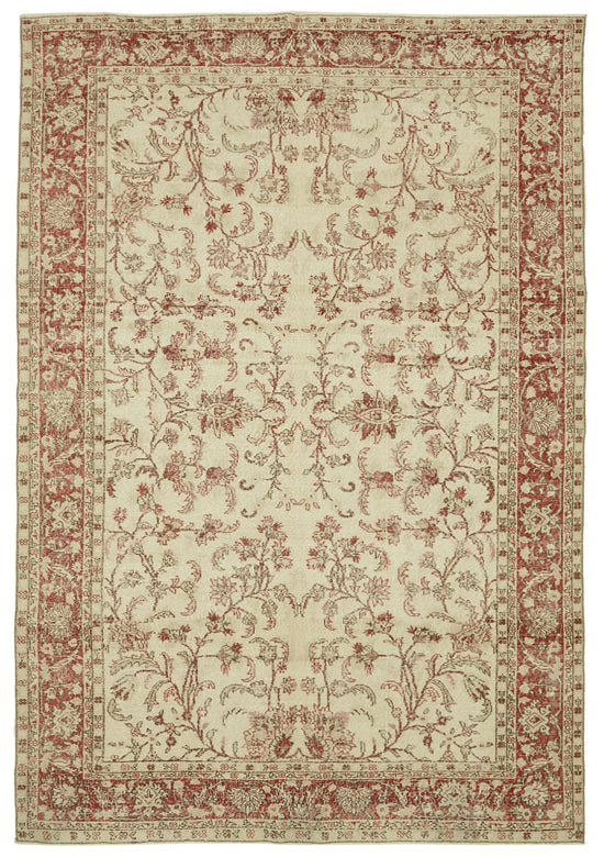 7x10 Beige Turkish Vintage Area Rug - 46375