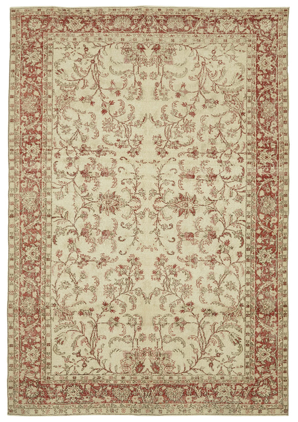 7x10 Beige Turkish Vintage Area Rug - 46375